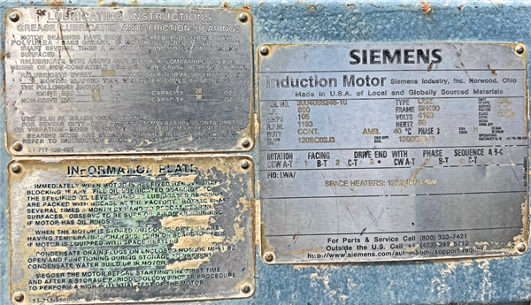 3 Units - Siemens 800 Hp Induction Motor)